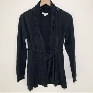 Liz Lange Black Maternity Open Front Belted Cardigan, S